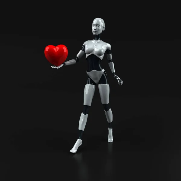 滑稽的机器人字符与心脏 — 图库照片
