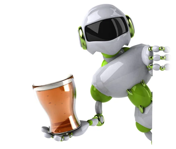 Lustige Roboterfigur Mit Bier Illustration — Stockfoto