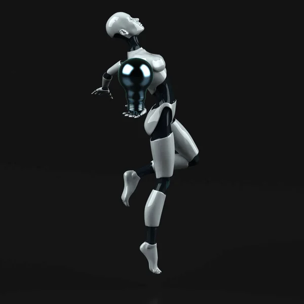 Rolig Robot Karaktär Med Lampa Illustration — Stockfoto