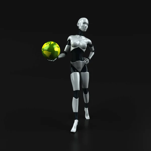 Personaje Divertido Robot Con Globo Ilustración — Foto de Stock