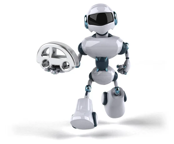 Rolig Robot Karaktär Med Bil Illustration — Stockfoto