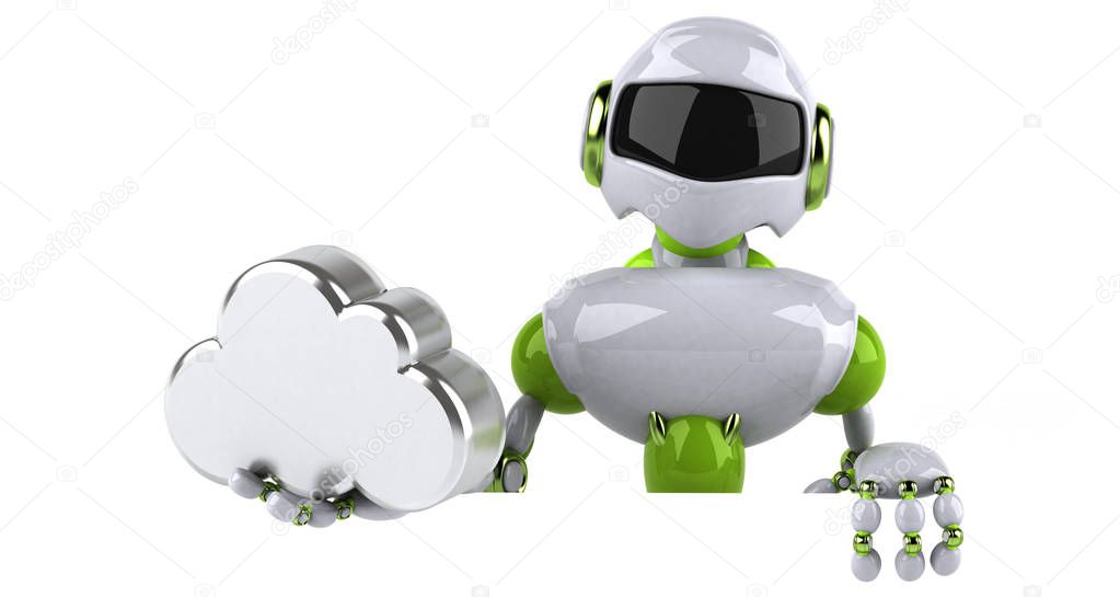 Funny  robot character with cloud  - 3D Illustration