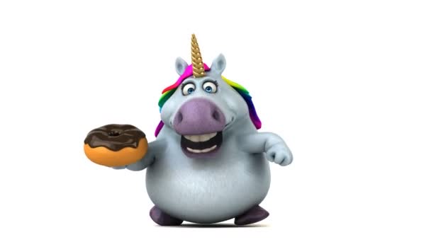 Unicórnio Divertido Com Donut Animação — Vídeo de Stock