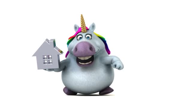 Kul Unicorn Med Hus Animation — Stockvideo