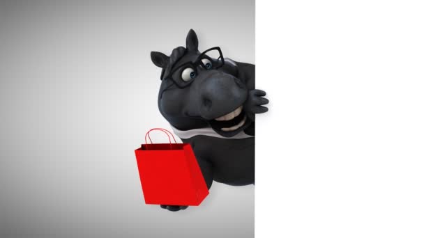 Divertido Caballo Con Bolsa Animación — Vídeo de stock