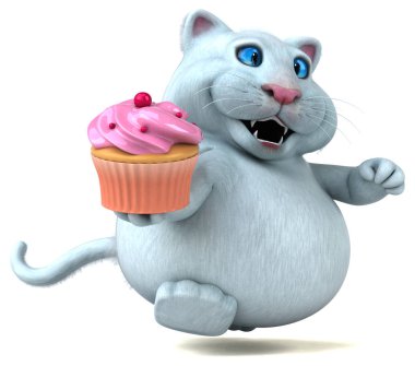 Eğlenceli kedi karakteri cupcake - 3d çizim ile