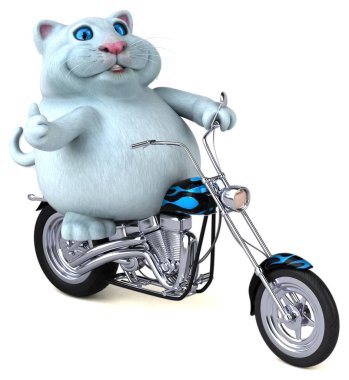 Eğlenceli çizgi film karakteri üzerinde motosiklet - 3d çizim