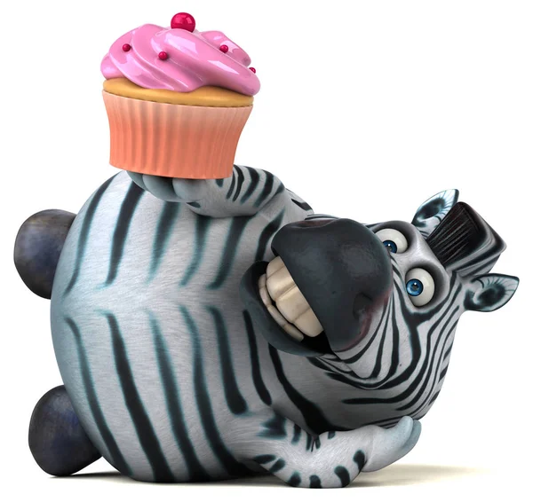 Zebra Divertida Com Cupcake Ilustração — Fotografia de Stock