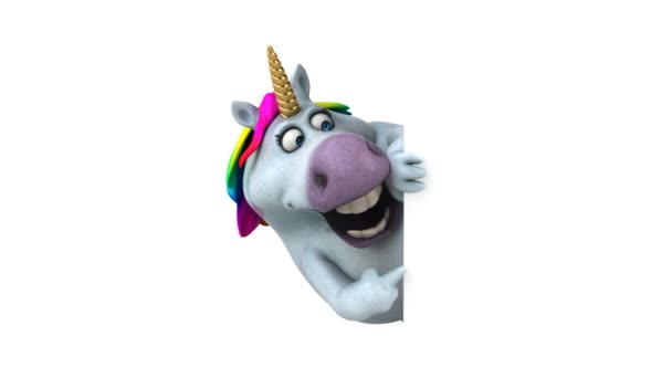 Divertido Personaje Unicornio Con Tarjeta Ilustración — Vídeo de stock