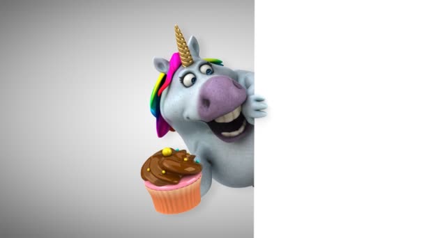 Unicórnio Divertido Com Cupcake Animação — Vídeo de Stock