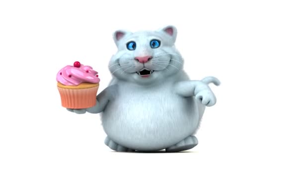 Rolig Katt Karaktär Med Cupcake Animation — Stockvideo