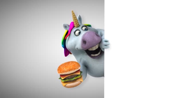 Zabawne Jednorożca Hamburger Animacja — Wideo stockowe