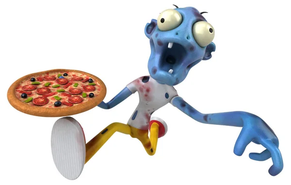 Leuke Zombie Met Pizza Illustratie — Stockfoto