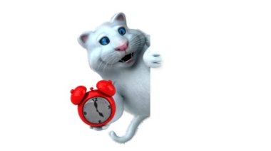 Eğlenceli kedi karakteri ile saat - 3d animasyon