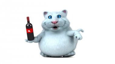 Eğlenceli kedi karakteri ile şarap - 3d animasyon 