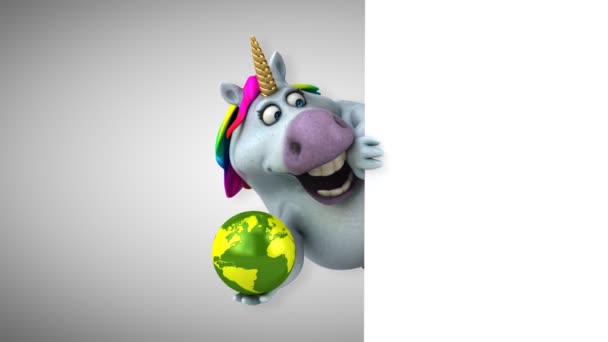 Divertido Unicornio Con Planeta Animación — Vídeos de Stock