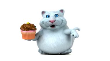 Eğlenceli kedi karakteri ile cupcake - 3d animasyon