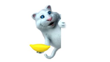 Eğlenceli kedi karakteri ile muz - 3d animasyon 