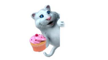 Eğlenceli kedi karakteri ile cupcake - 3d animasyon