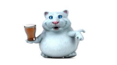 Eğlenceli kedi karakteri ile bira - 3d animasyon