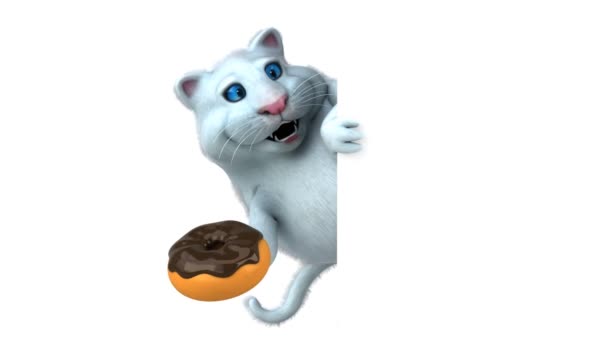 Rolig Katt Karaktär Med Donut Animation — Stockvideo