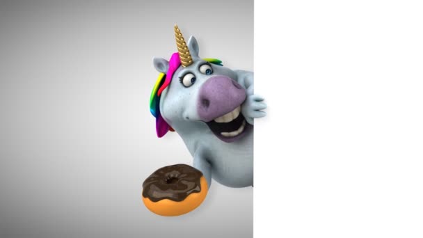 Unicornio Divertido Con Donut Animación — Vídeo de stock