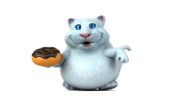 Rolig Katt Karaktär Med Donut Animation — Stockvideo