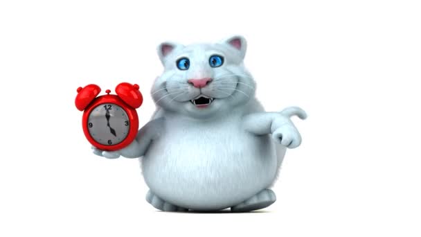 Spaß Katzenfigur Mit Uhr Animation — Stockvideo