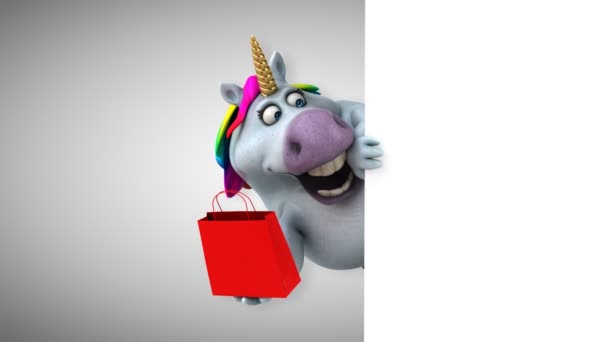 Unicornio Divertido Con Bolsa Animación — Vídeo de stock