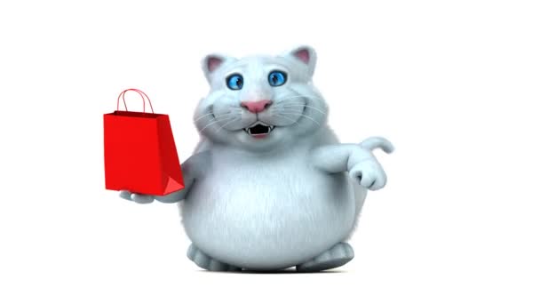Personaje Divertido Gato Con Bolsa Animación — Vídeo de stock
