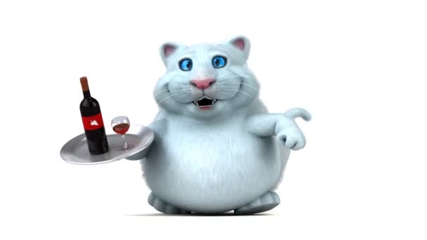 Zábavná Kočičí Charakter Vínem Animace — Stock video