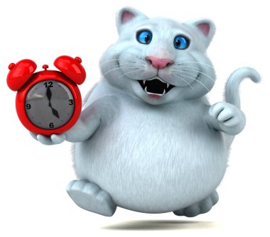 Saatli eğlenceli kedi - 3D Görüntü