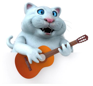 Gitarlı eğlenceli kedi - 3D Görüntü