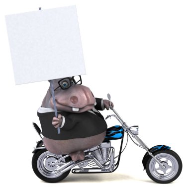 Eğlenceli çizgi film karakteri üzerinde motosiklet - 3d çizim