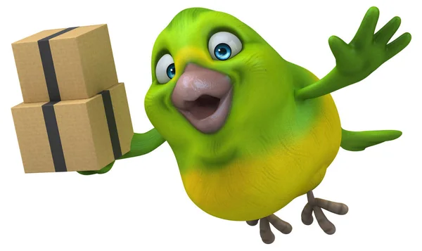 Pássaro Verde Divertido Com Caixas Ilustração — Fotografia de Stock