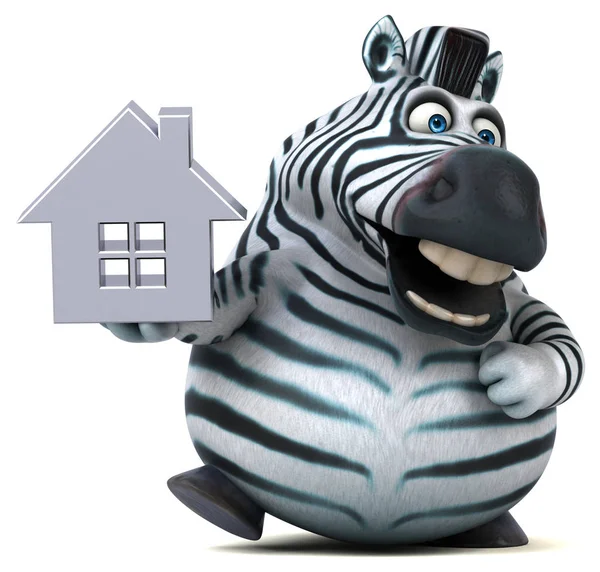 Kul Zebra Med Hus Illustration — Stockfoto