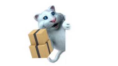Eğlenceli kedi karakteri ile kutuları - 3d animasyon 