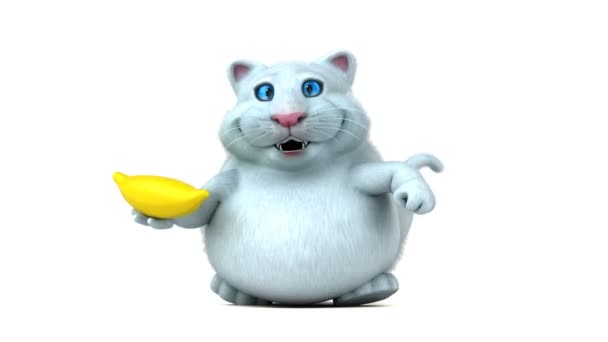 Personaje Divertido Gato Con Plátano Animación — Vídeos de Stock