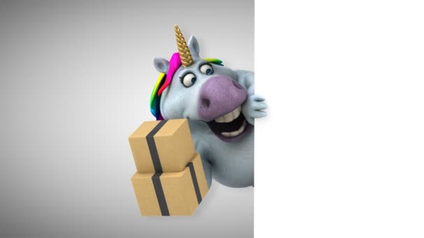 Unicornio Divertido Con Cajas Animación — Vídeo de stock