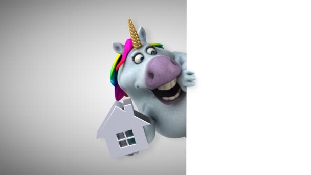 Unicornio Divertido Con Casa Animación — Vídeo de stock