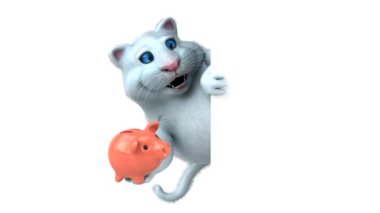 Eğlenceli kedi karakteri ile kumbara - 3d animasyon 