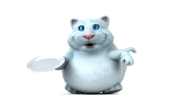 Divertente Personaggio Gatto Con Piatto Animazione — Video Stock