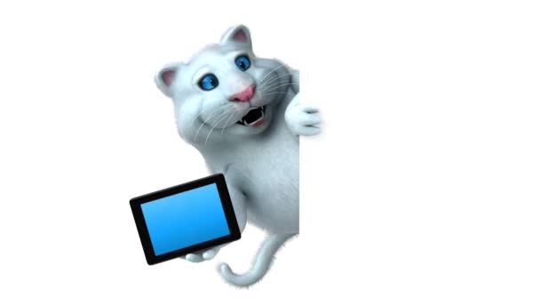 Весела Кішка Планшетом Анімація — стокове відео