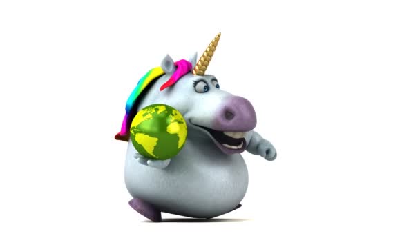 Divertido Unicornio Con Planeta Animación — Vídeos de Stock