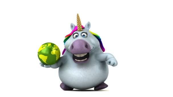 Divertido Unicornio Con Planeta Animación — Vídeos de Stock