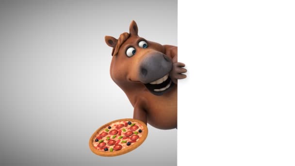 Spaßpferd Mit Pizza Animation — Stockvideo