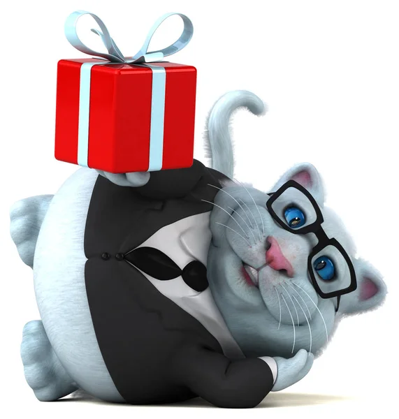 Spaß Katze Hält Geschenk Illustration — Stockfoto