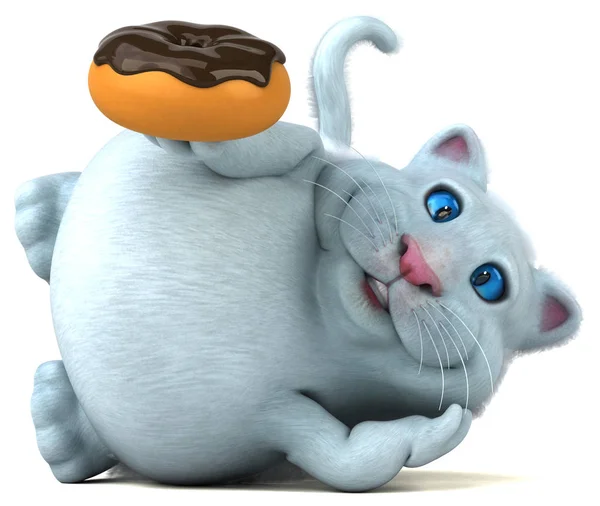 Rolig Katt Håller Donut Illustration — Stockfoto