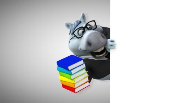 Divertido Caballo Con Libros Animación — Vídeos de Stock