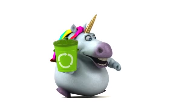 Unicorno Divertente Con Bin Animazione — Video Stock